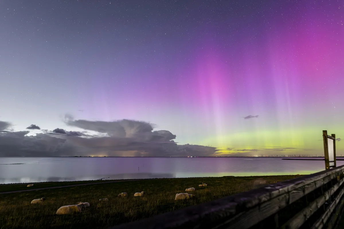 Nordfriesische Küstenlandschaft — Deich, Nordsee und weiter Himmel auf der Halbinsel Nordstrand